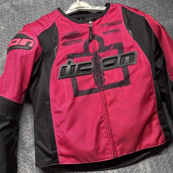 ICON Motorcycle Jacket Pink Black Medium Armor Padded Overlord Type 1 Riding - Picture 1 of 16